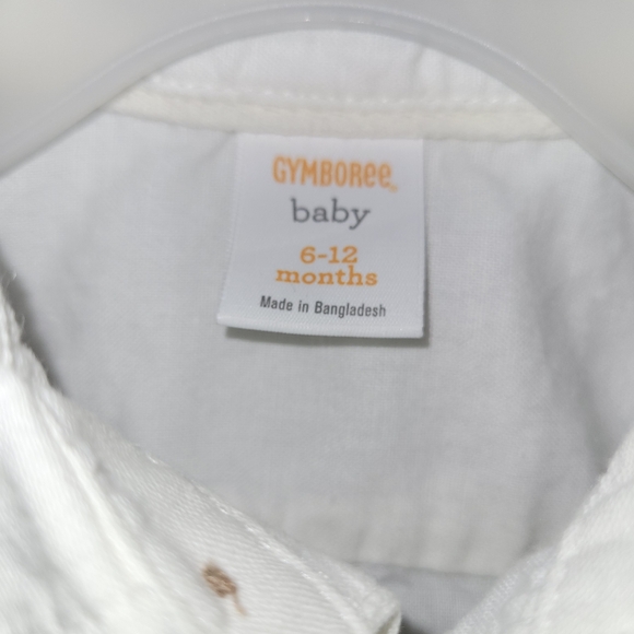 Gymboree Linen Cotton Baby Boys Button Down Embroidered Short Sleeved Shirt 6-12 - Picture 4 of 5